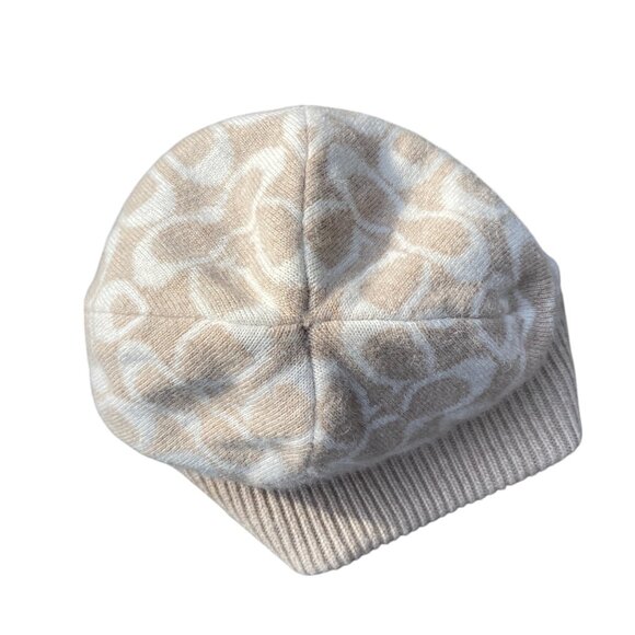 Coach Wool Cashmere Blend Jacquard Knit Signature Logo Cuffed Beanie Cream Tan - Picture 7 of 12